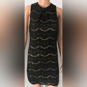 Fire Los Angeles Lace Overlay Mini Slip Dress Womens XS Black Sexy High Neck y2k